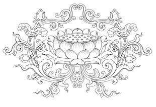 莲花 线描 雕刻 图案