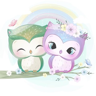  梦幻可爱卡通动物插画
