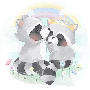  梦幻可爱卡通动物插画