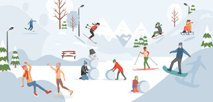 矢量雪景滑雪插画