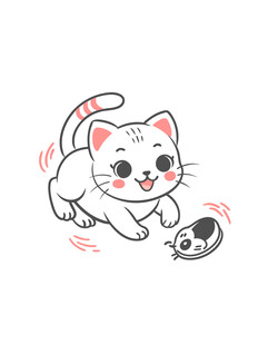 线描可爱玩耍猫咪插画