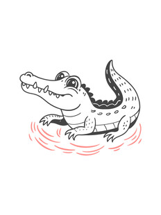 线描鳄鱼插画