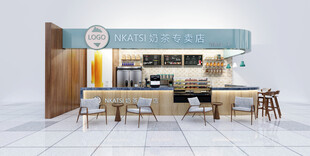 奶茶店 店招  三维效果图设计