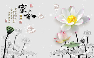 水墨 荷花 家和  简约 背景