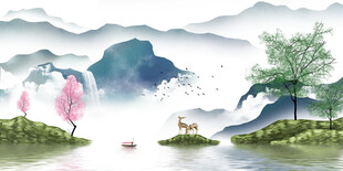 水墨 山水 简约 背景 客厅 