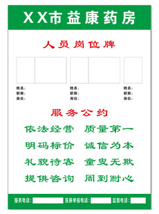 药房岗位公示牌
