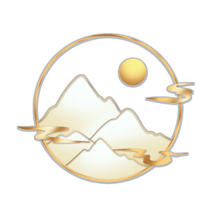 国潮鎏金山水边框素材