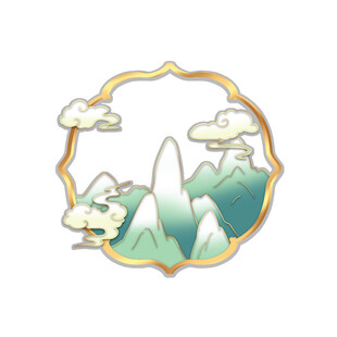 国潮鎏金山水边框素材