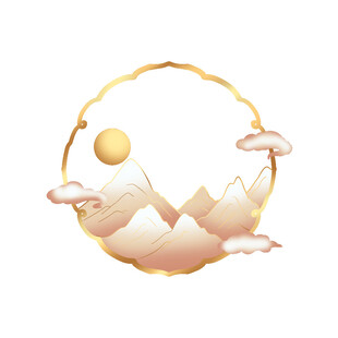 国潮鎏金山水边框素材
