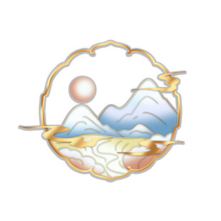 国潮鎏金山水边框素材