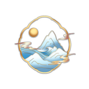 国潮鎏金山水边框素材