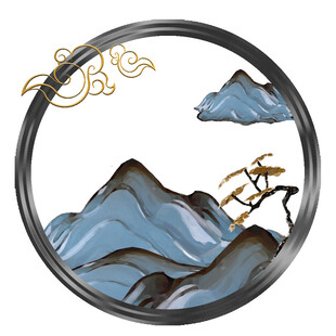 国潮鎏金山水边框素材