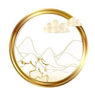 国潮鎏金山水边框素材