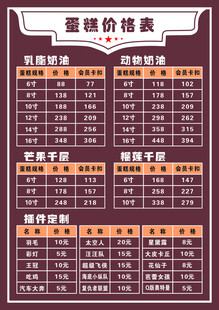 蛋糕价格表