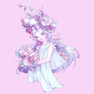 手绘鲜花女孩