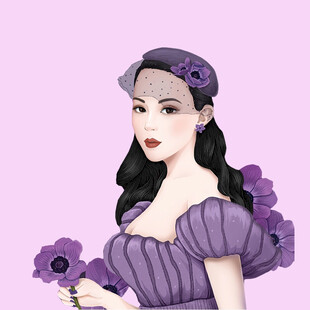 手绘鲜花女孩