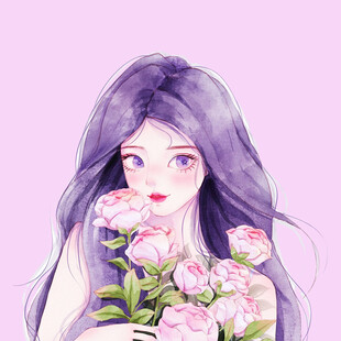 手绘鲜花女孩