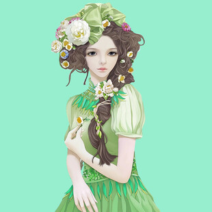手绘鲜花女孩