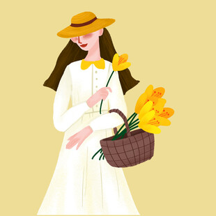 手绘鲜花女孩