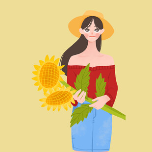 手绘鲜花女孩