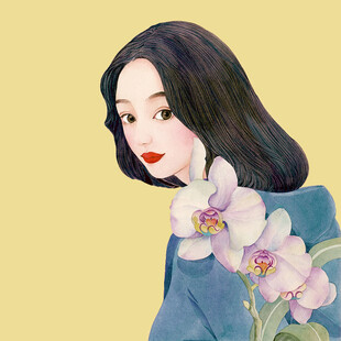 手绘鲜花女孩