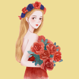 手绘鲜花女孩