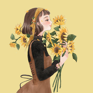 手绘鲜花女孩