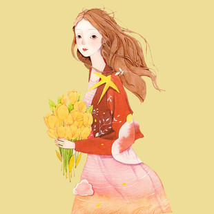 手绘鲜花女孩