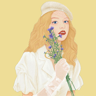 手绘鲜花女孩