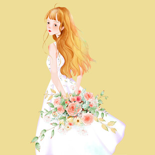 手绘鲜花女孩
