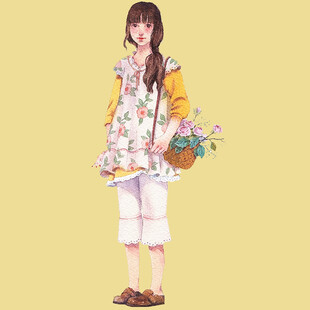 手绘鲜花女孩