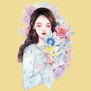手绘鲜花女孩