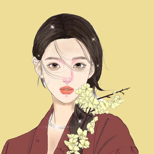 手绘鲜花女孩