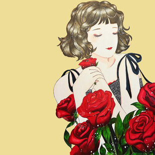 手绘鲜花女孩