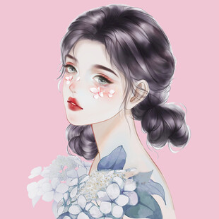 手绘鲜花女孩