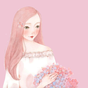 手绘鲜花女孩