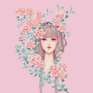 手绘鲜花女孩