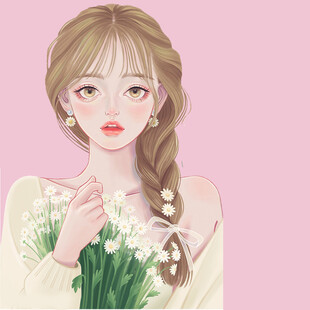 手绘鲜花女孩