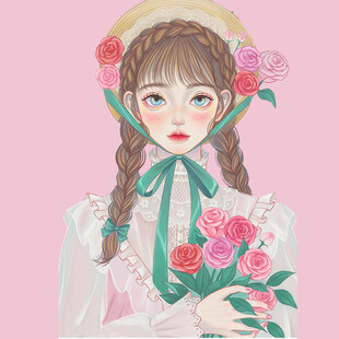 手绘鲜花女孩