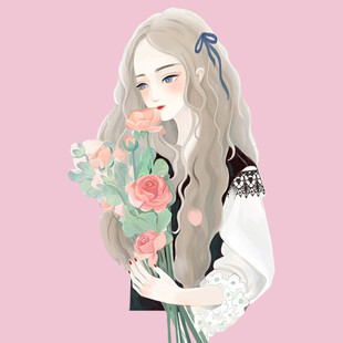 手绘鲜花女孩
