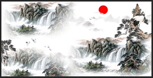 旭日东升山水图