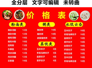快餐价格表小吃门头