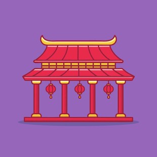中式传统建筑带有红色灯笼
