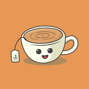 带表情的茶杯和茶包茶水饮料