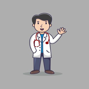 穿着白大褂戴着听诊器挥手的医生