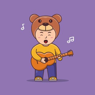 穿着熊装弹吉他的卡通人