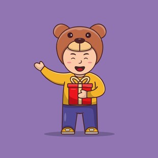 熊装手持礼物的卡通人
