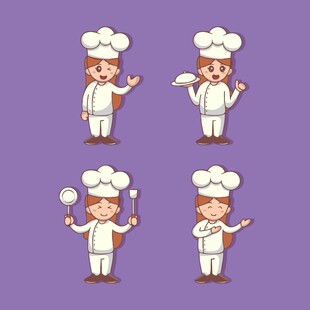 厨师服做不同动作的卡通人物
