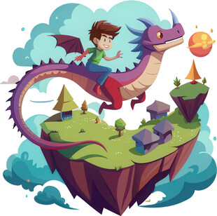 男孩与龙幻想场景很奇幻