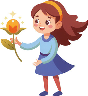 女孩拿花束与同伴相交谈免抠图